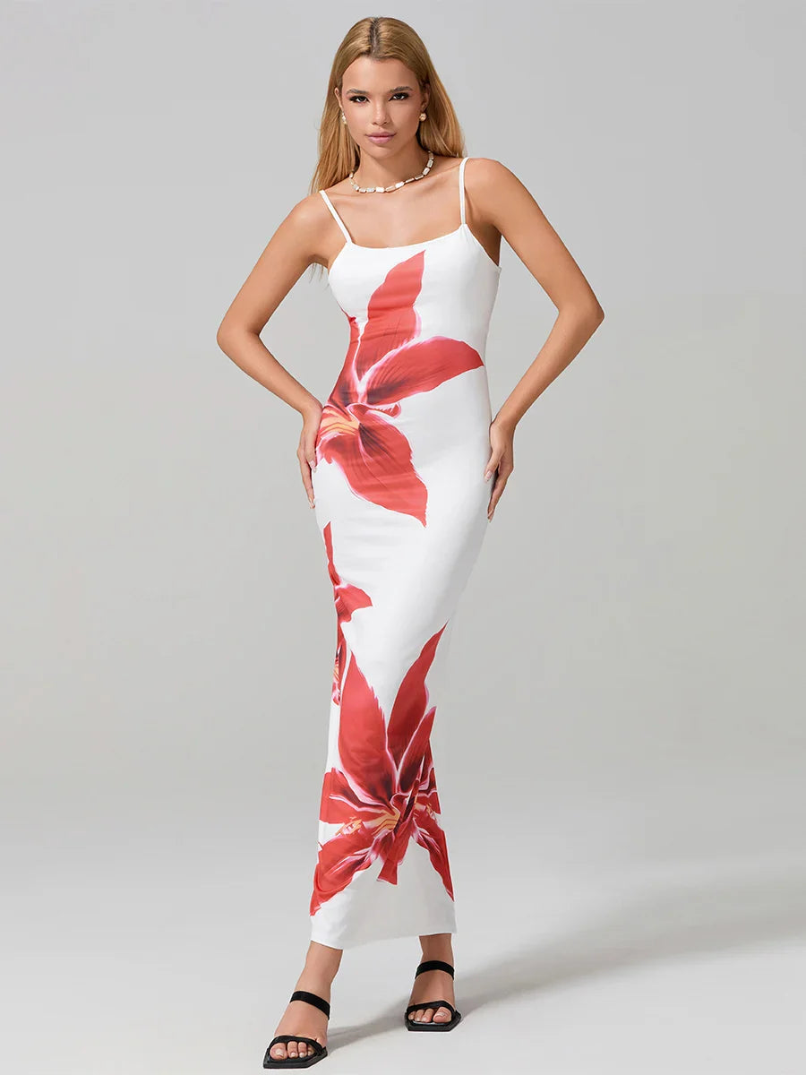Sexy Spaghetti Straps Bodycon O-neck Wrap Cami Floral Dress