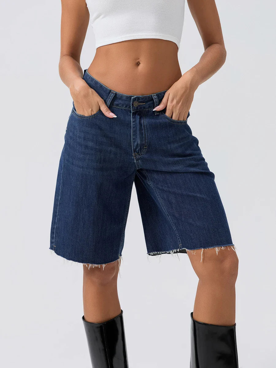 Blue Wide-Leg Denim Short