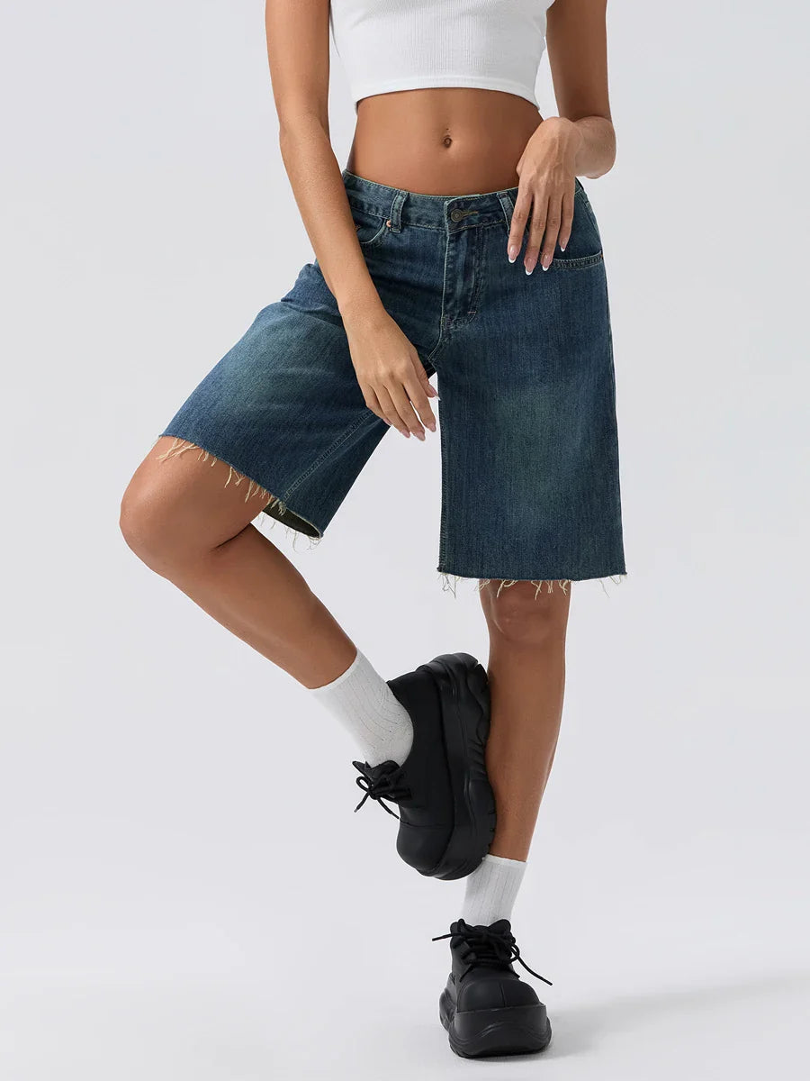 Blue Wide-Leg Denim Short