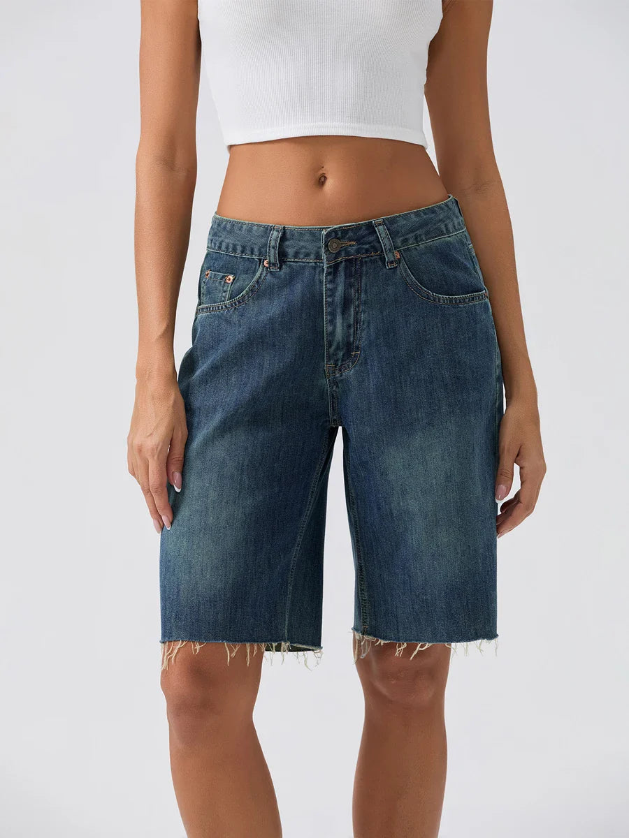 Blue Wide-Leg Denim Short
