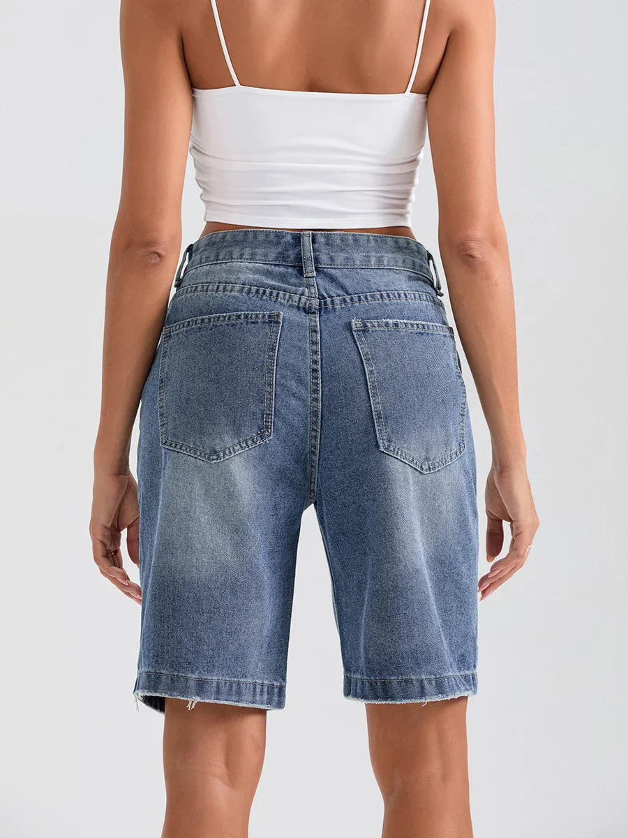 Ripped Button Denim Casual Short