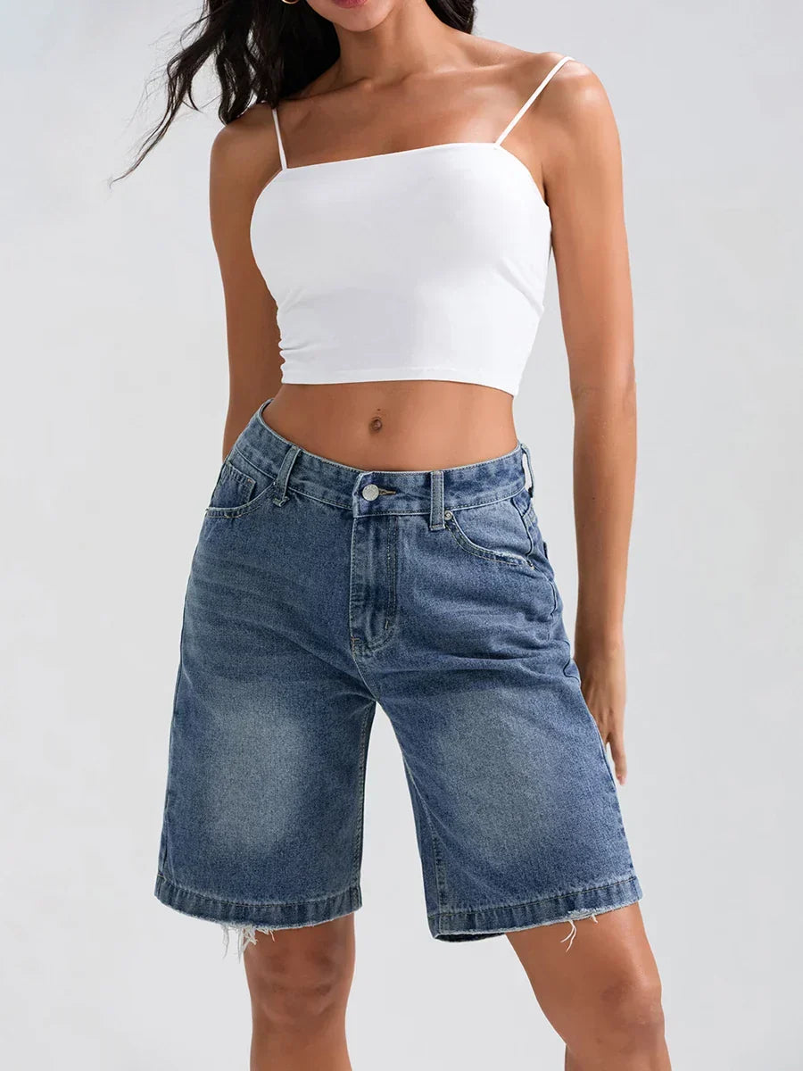 Ripped Button Denim Casual Short