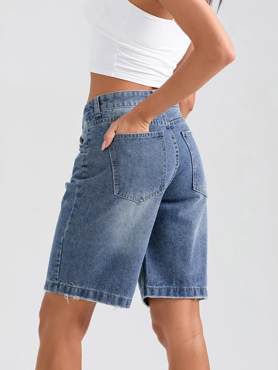 Ripped Button Denim Casual Short