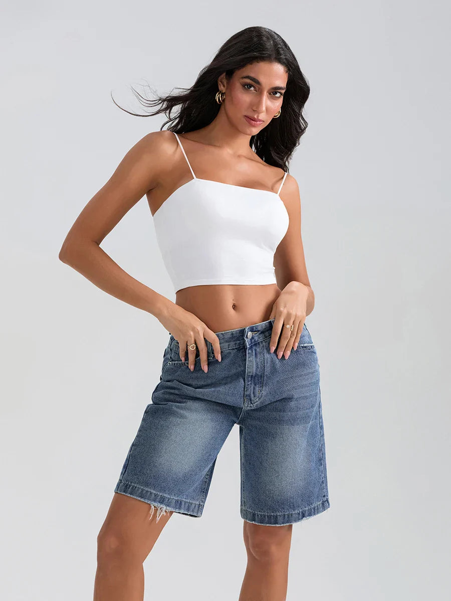 Ripped Button Denim Casual Short