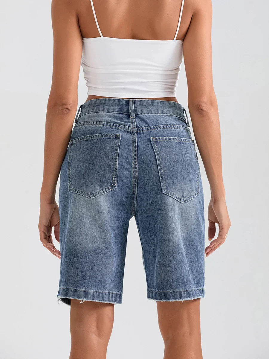Ripped Button Denim Casual Short