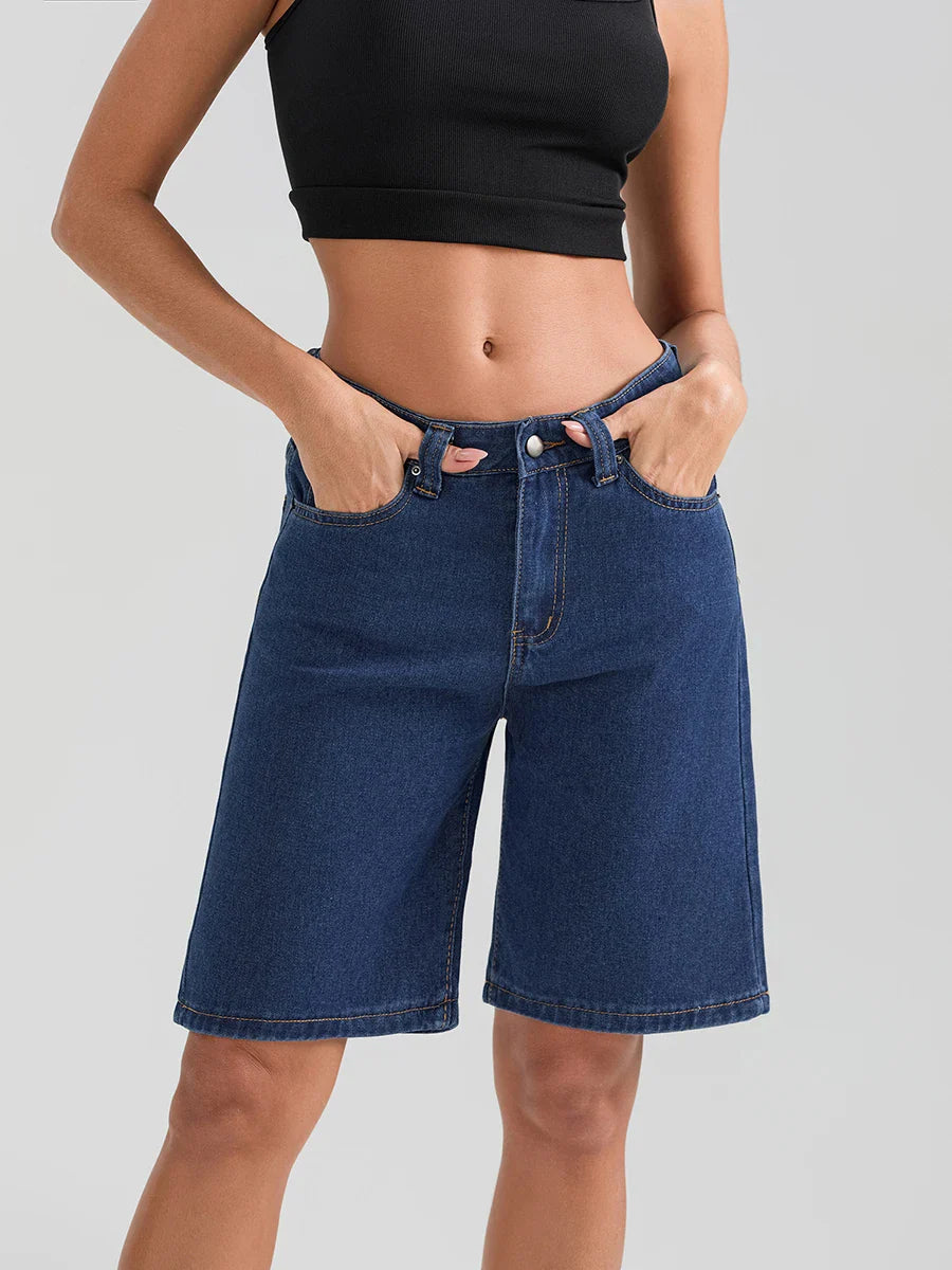 Knee-Length Button Denim Short