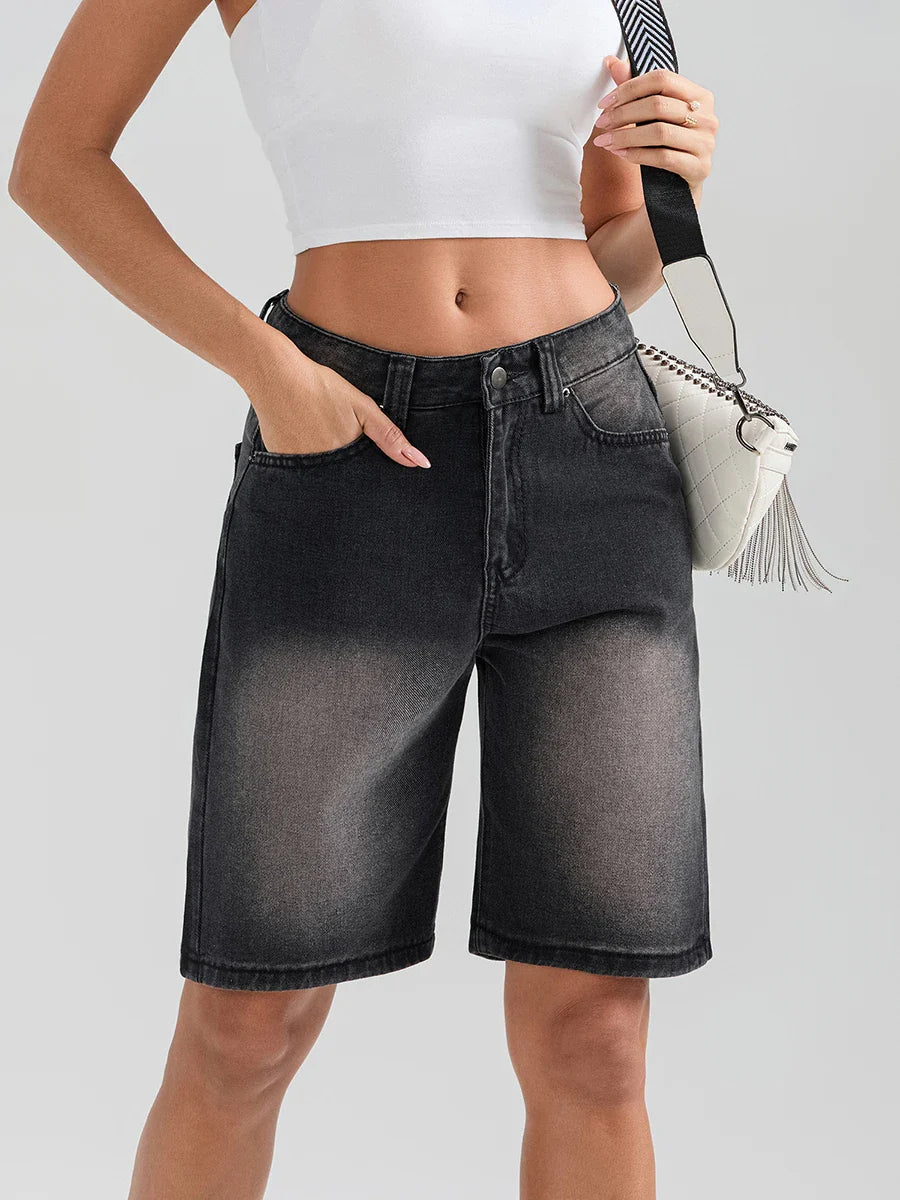 Knee-Length Button Denim Short