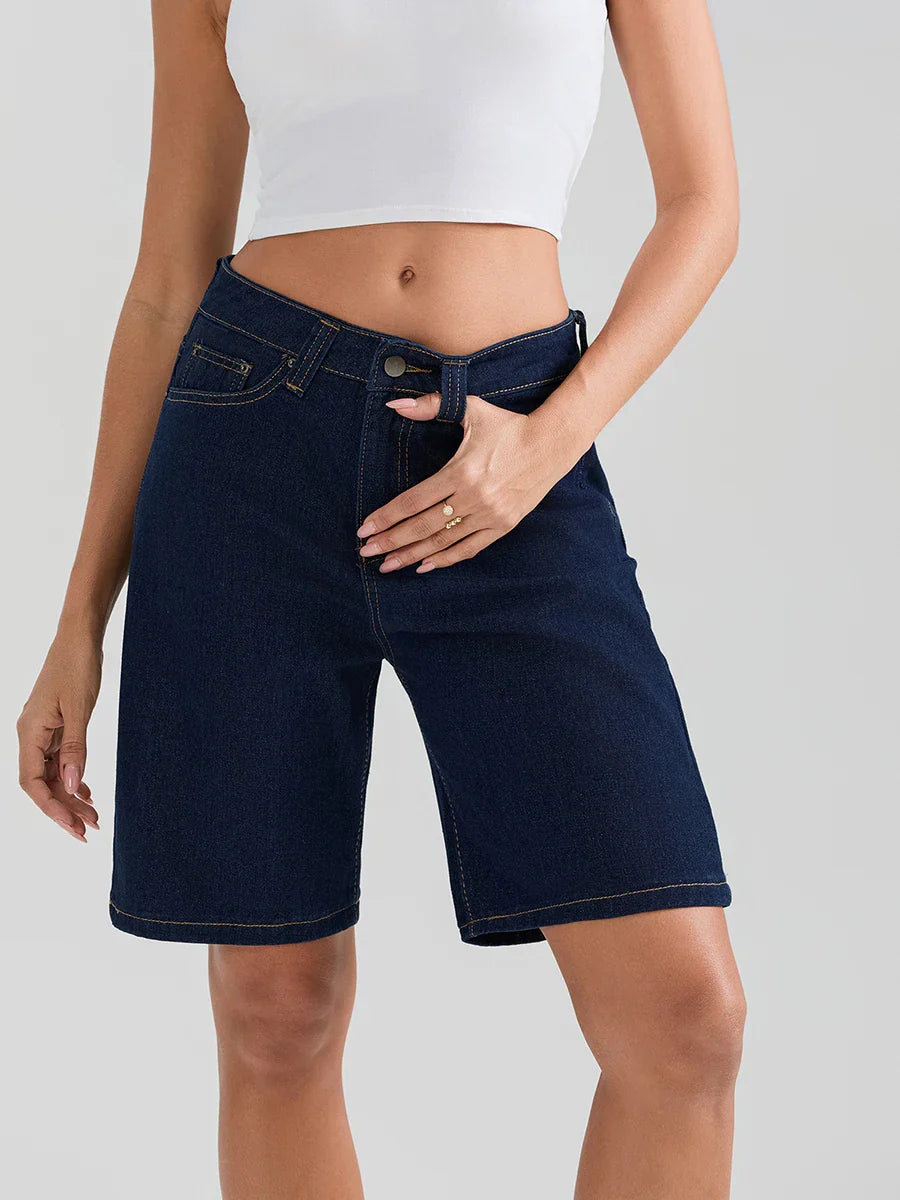 Knee-Length Button Denim Short