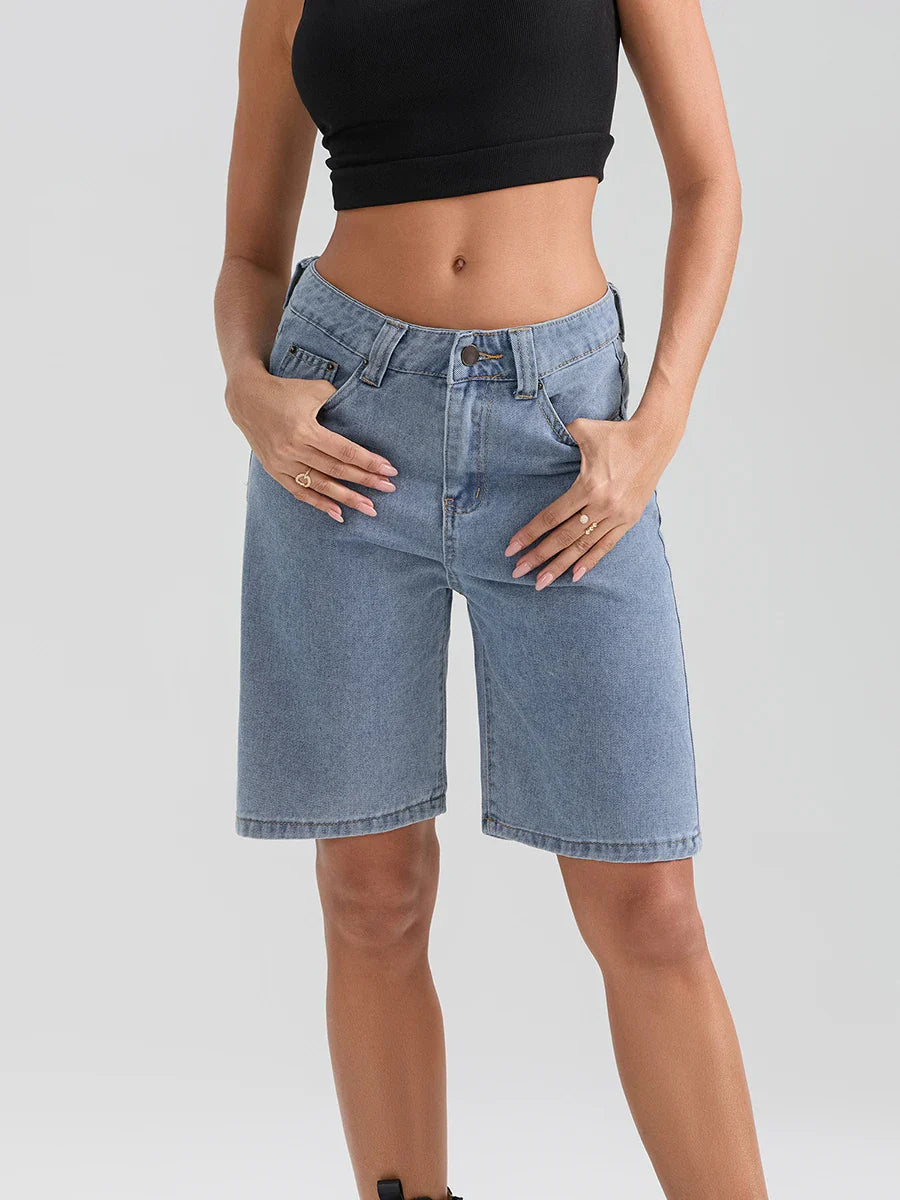 Knee-Length Button Denim Short
