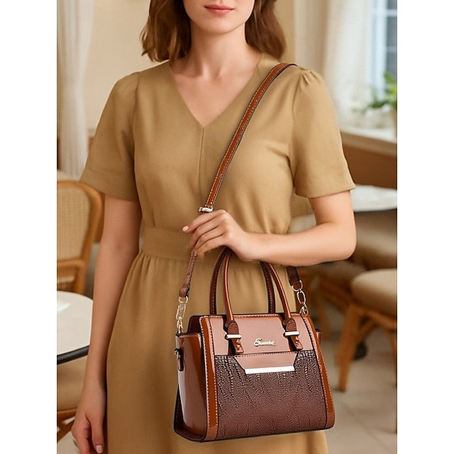 Faux Glossy Patent Handbag Set Leather