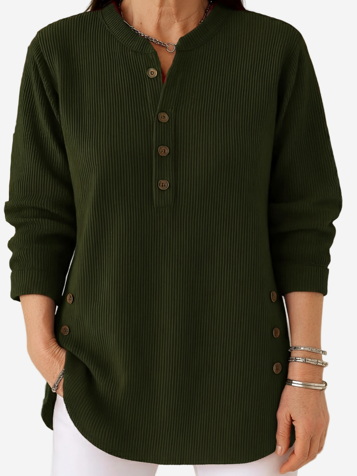 Button Henley Long Sleeve Ribbed Knit Top 9