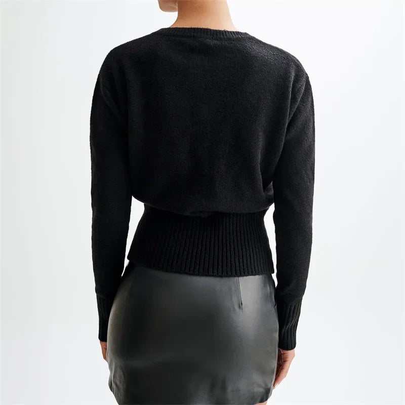 Solid Round Neck Single Breasted Y2K Style Knit Cardigan