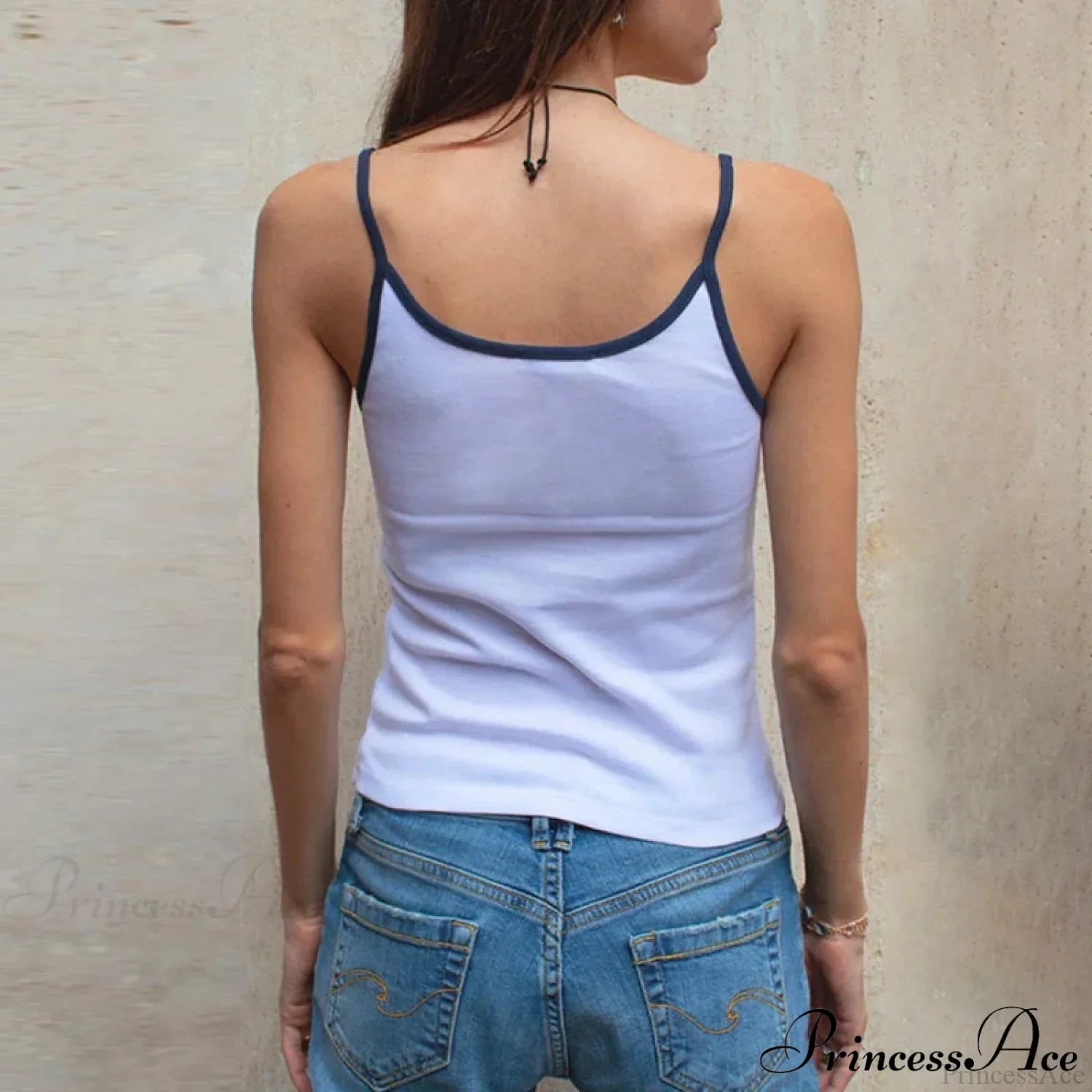 Y2K Cute Contrast Trim Spaghetti Strap Vintage Aesthetic Cottage Crop Top