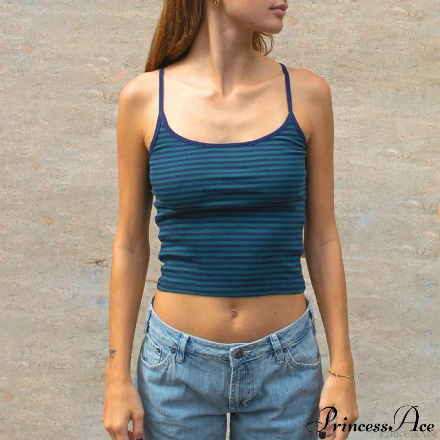 Y2K Cute Contrast Trim Spaghetti Strap Vintage Aesthetic Cottage Crop Top NAVY BLUE / S croptop-250126