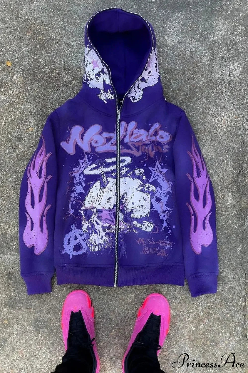 Y2K Dark Hip-Hop Cartoon Zip Hoodie Purple / S