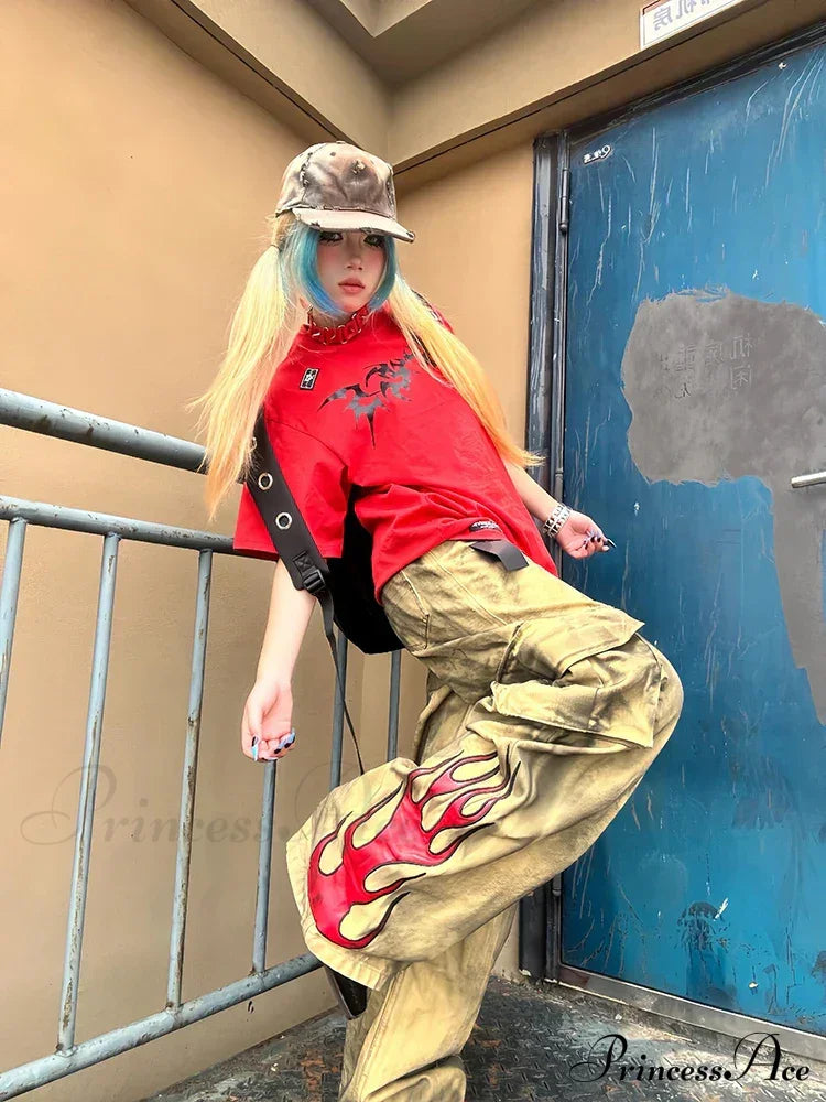 Y2K Flame High Waist Halloween Pants