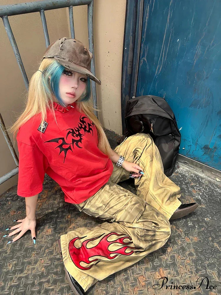 Y2K Flame High Waist Halloween Pants