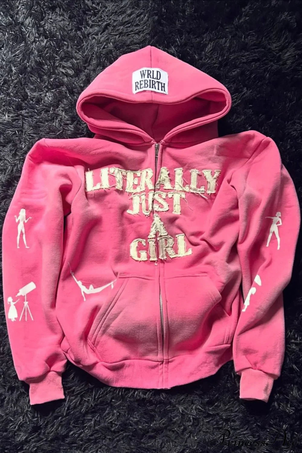 Y2K Hip-Hop 3D Letter Print Loose Zip Hoodie Red / XS