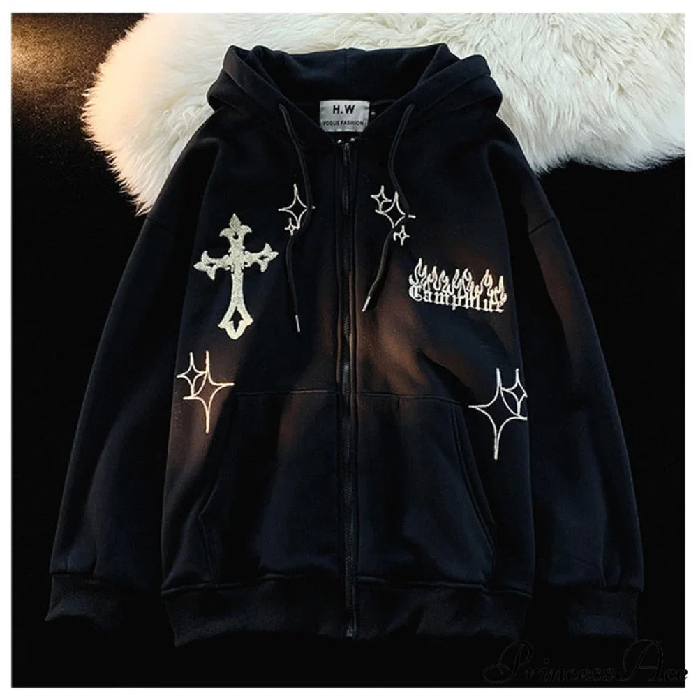 Y2k Rhinestone Skeleton Goth Hoodie 2