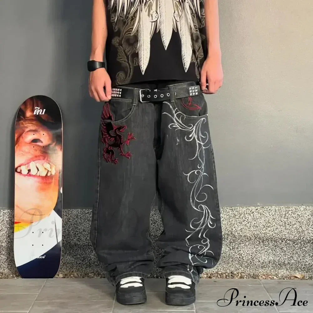 Y2K Streetwear Baggy Jeans Men Hip Hop Vintage Wide Leg Pants Halloween