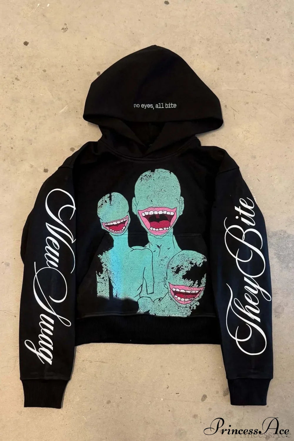 Y2K Whimsical Character Pullover Hoodie Black / S