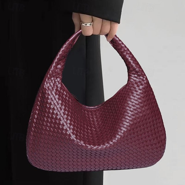 Woven Bag Faux Burgundy Leather Hobo Chic