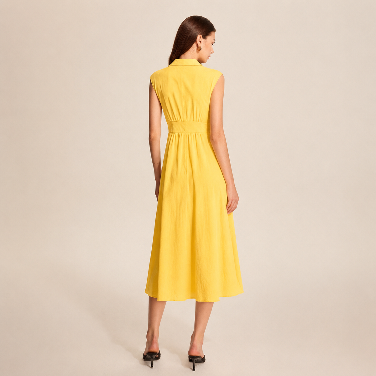 Notch Lapel Sleeveless Button Front A-Line Midi Dress 12