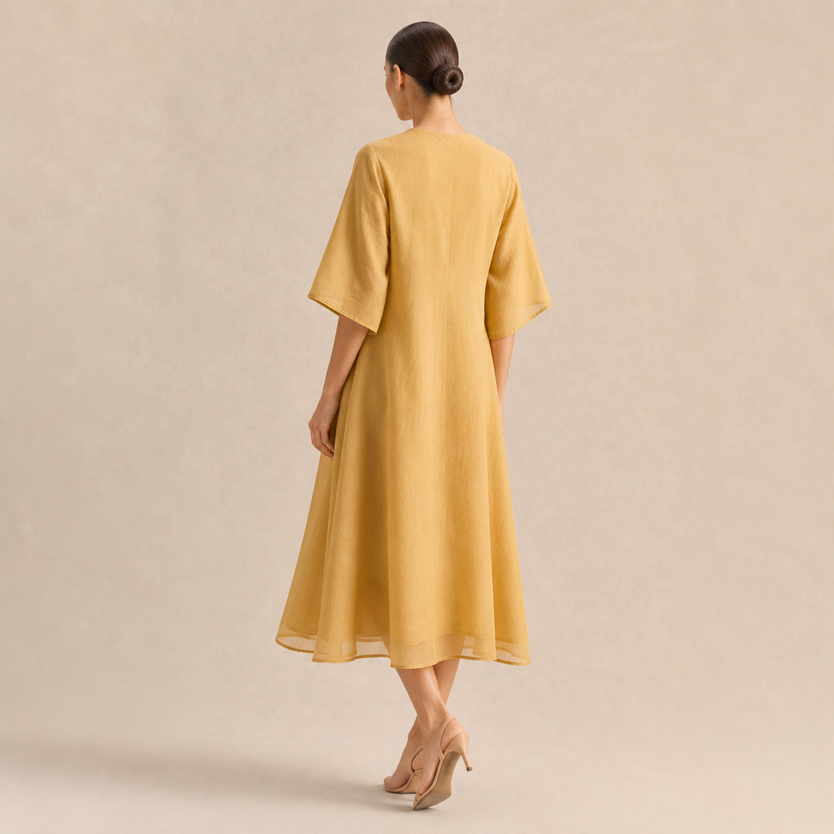 Embroidered Split Neck Short Sleeve Kaftan Midi Dress 12