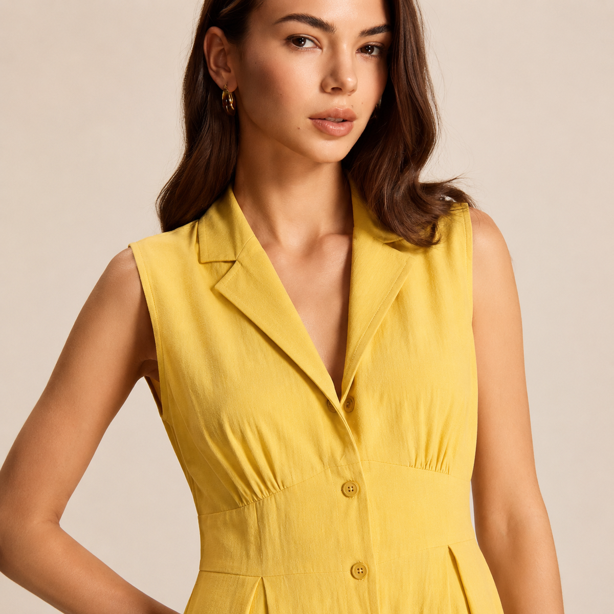 Notch Lapel Sleeveless Button Front A-Line Midi Dress 11
