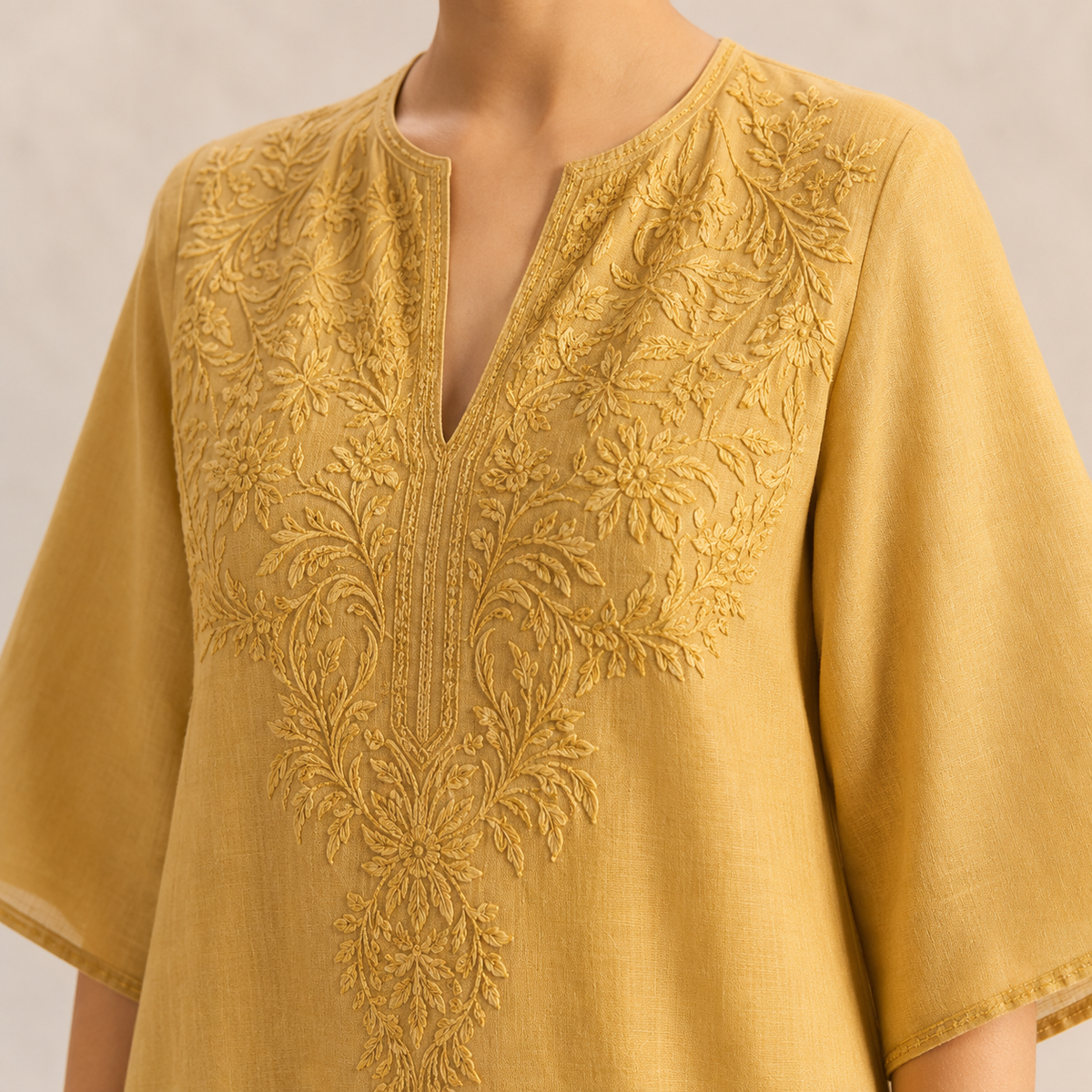 Embroidered Split Neck Short Sleeve Kaftan Midi Dress 11
