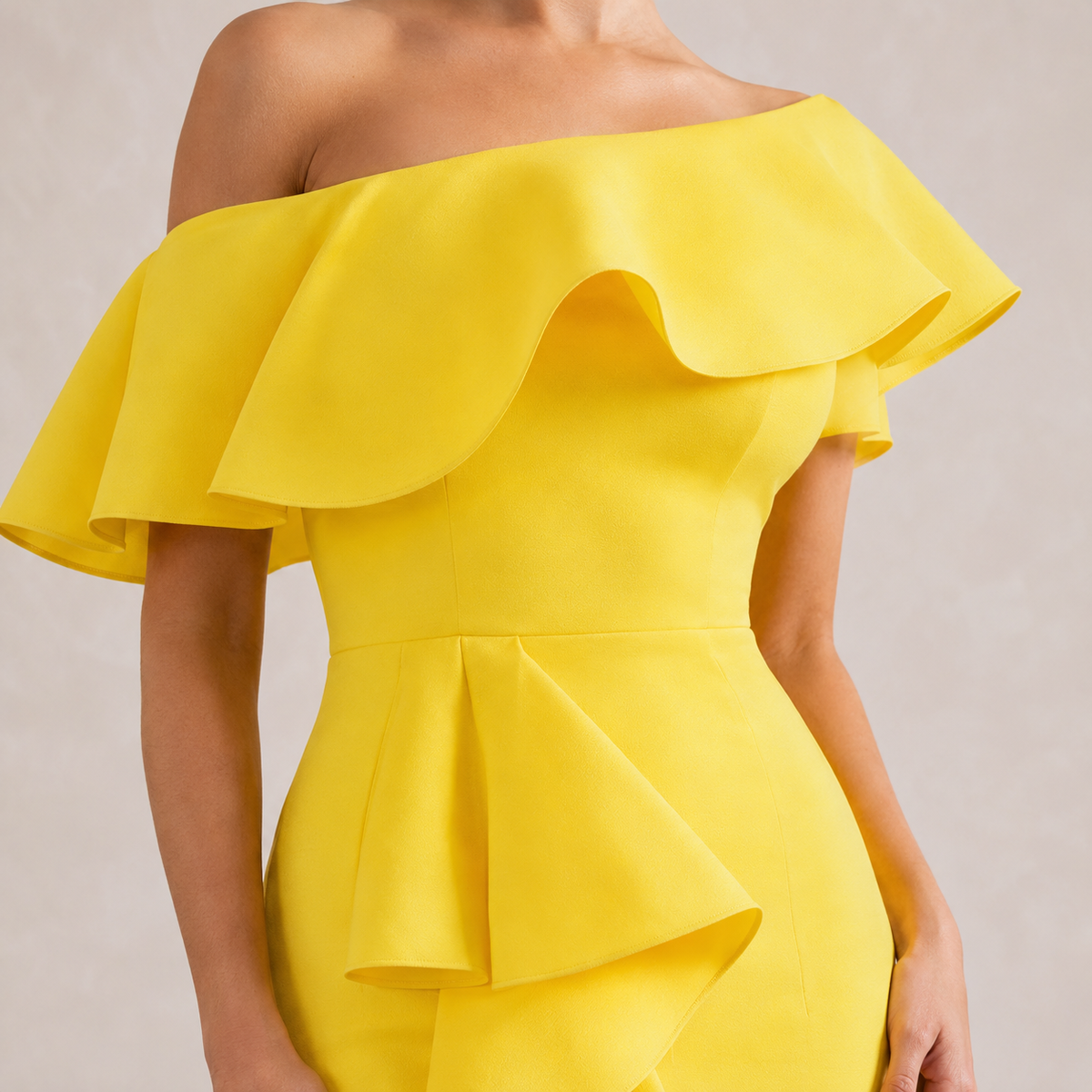 Off Shoulder Ruffle Fishtail Bodycon Midi Dress 5