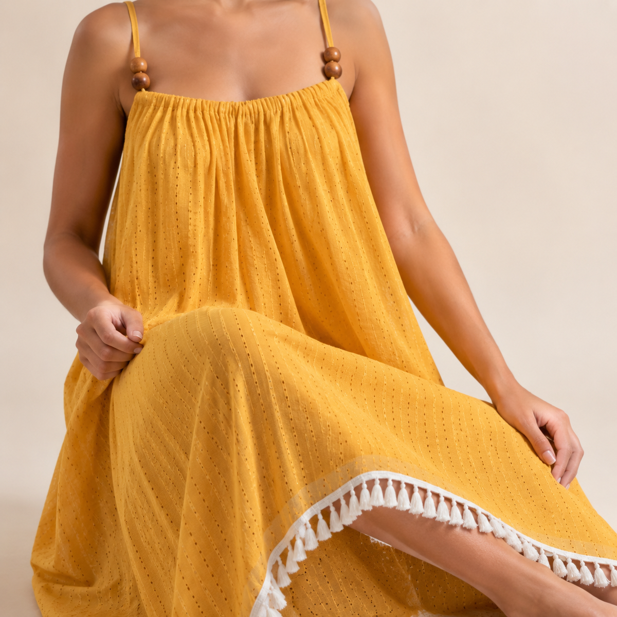 Beaded Strap Tassel Hem Maxi Sundress 2