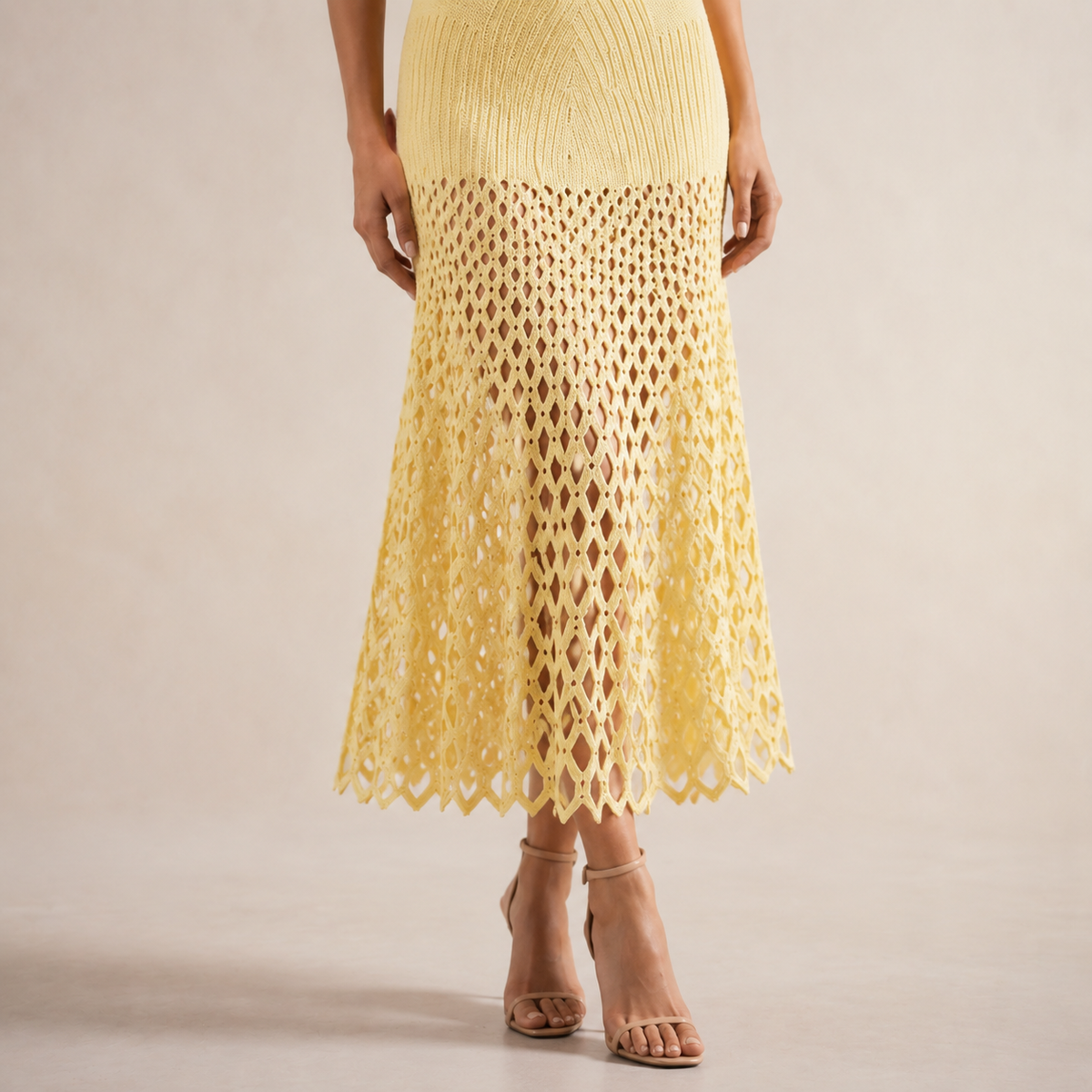 Square Neck Sleeveless Open Knit Bodycon Midi Dress 5