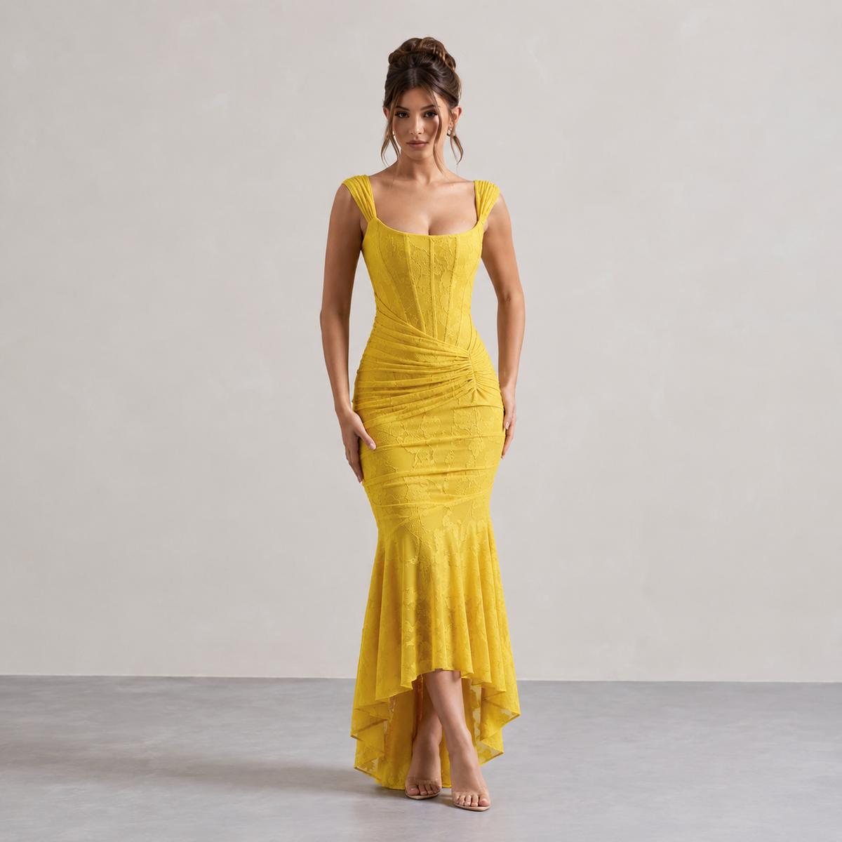 Square Neck Corset Floral Jacquard Mermaid Gown 13