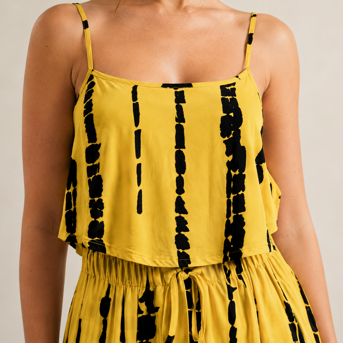 Tie Dye Stripe Cami Drawstring Waist High Low Midi Dress 17