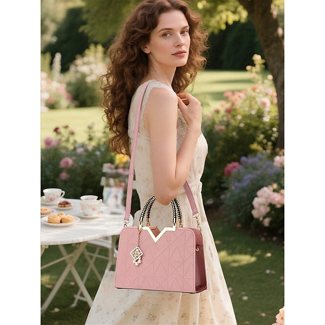 Handbag Faux with Elegant Pendant Pearl Leather