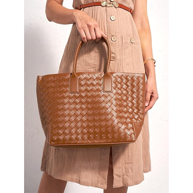 Woven Leather and Brown Tote Stylish Bag
