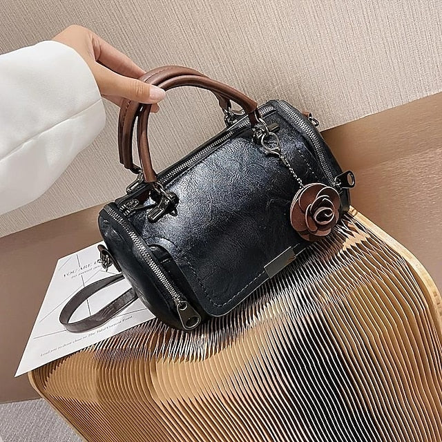 Vintage-Floral Handbag Faux with Leather