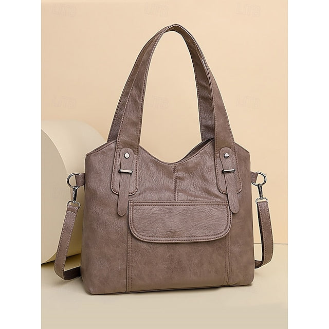 Brown Faux Bag Leather Tote with Vintage Dual