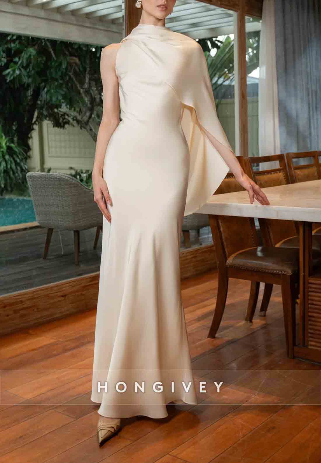 Trumpet Floor-Length Wedding Guest Dresses Sleeveless Cowl Back Evening Gown