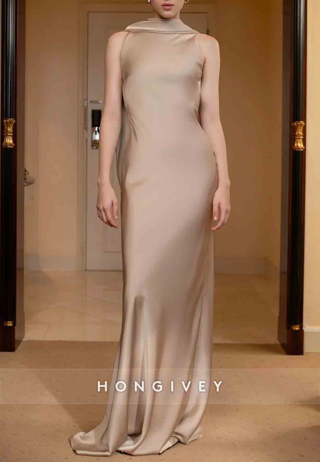 Trumpet Floor-Length Wedding Guest Dresses Sleeveless Cowl Back Evening Gown