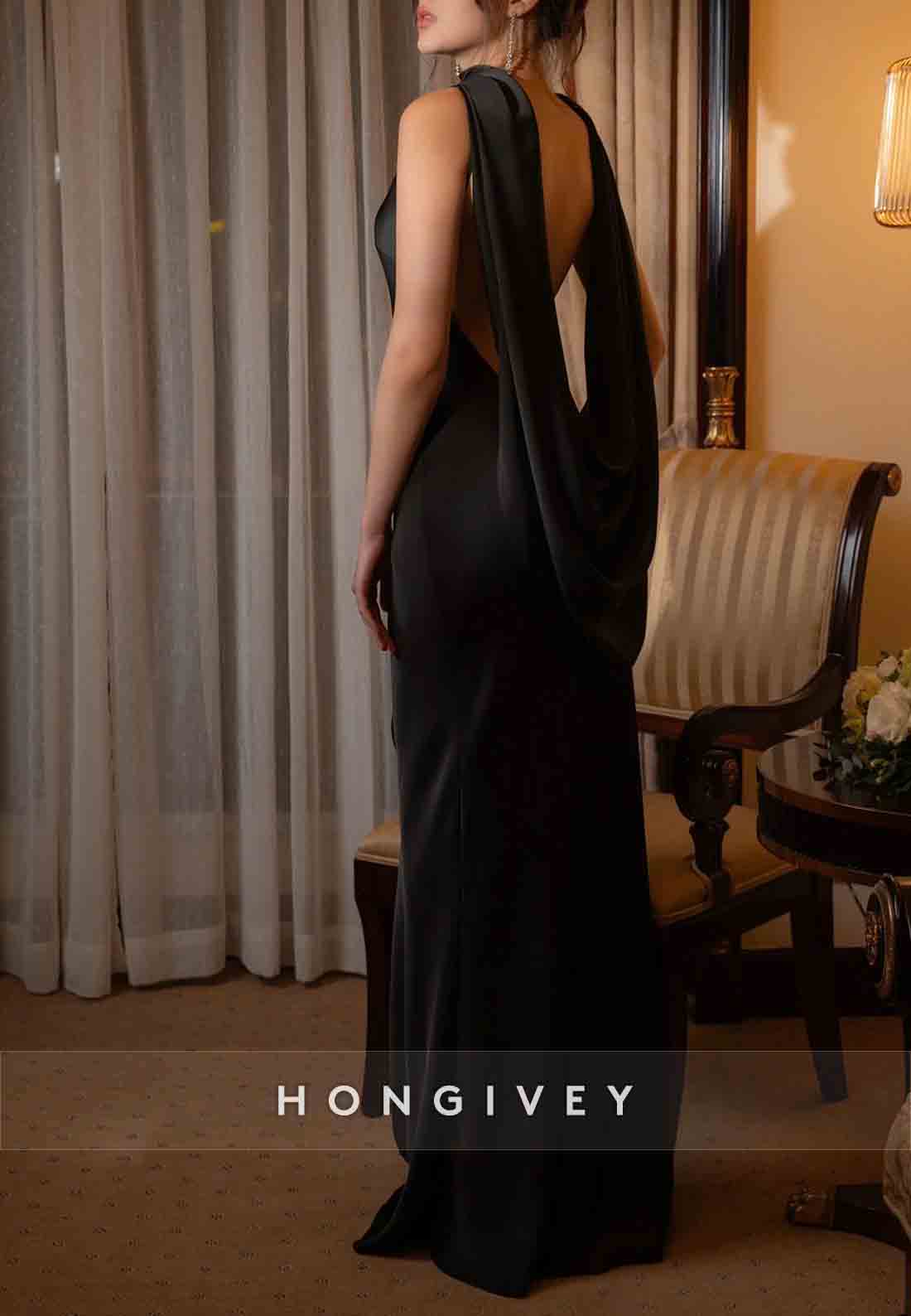 Trumpet Floor-Length Wedding Guest Dresses Sleeveless Cowl Back Evening Gown