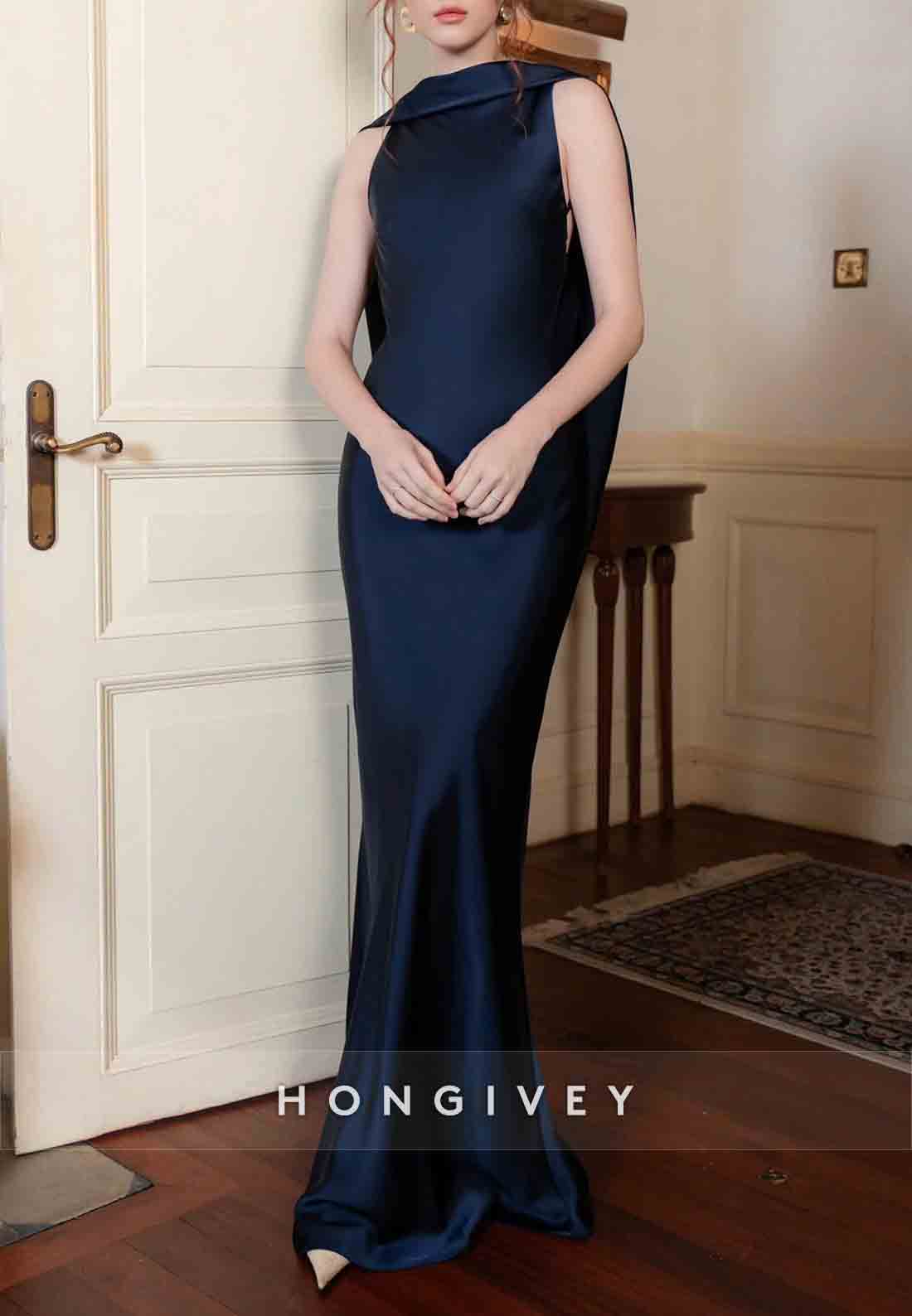 Trumpet Floor-Length Wedding Guest Dresses Sleeveless Cowl Back Evening Gown