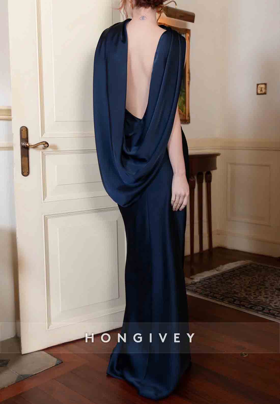 Trumpet Floor-Length Wedding Guest Dresses Sleeveless Cowl Back Evening Gown