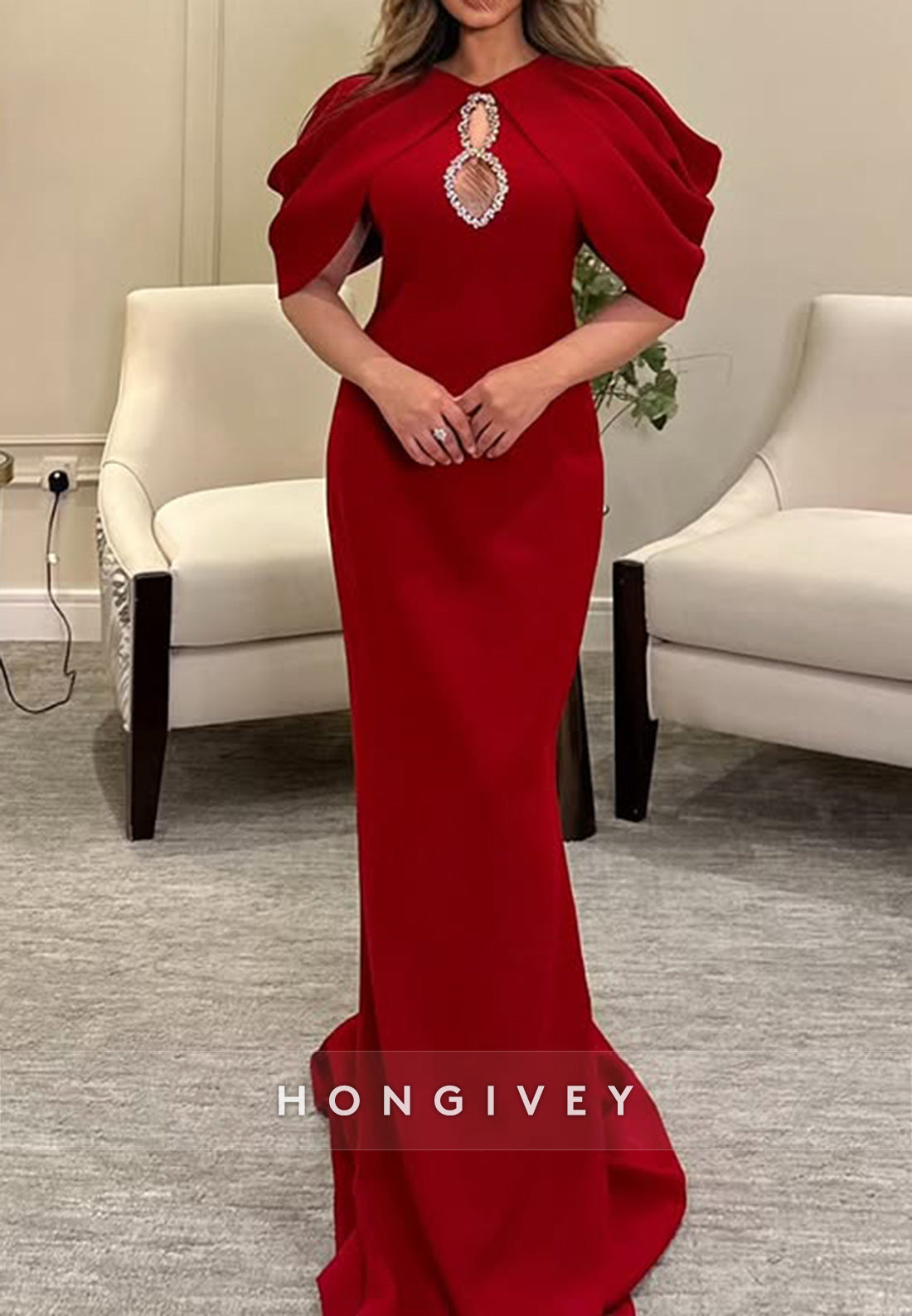 Elegant Sheath Court Train Satin Pleated Shawl Formal Dresses