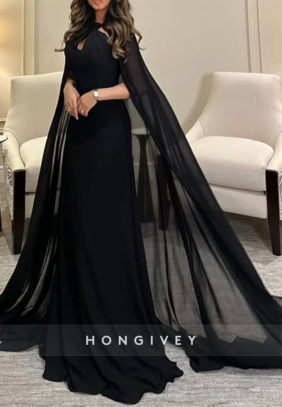 Evening Gown A-line Watteau Train Pleated Formal Dress
