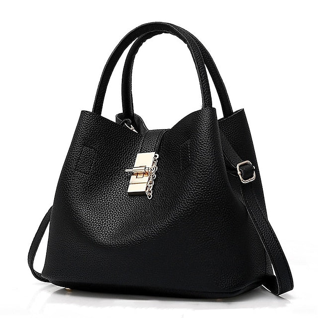 Gold Red Chain with Leather Handbag Lock and Faux