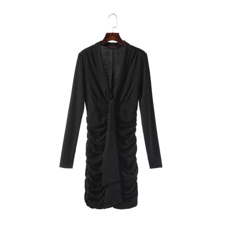 Tie Neck Long Sleeve Ruched Bodycon Mini Dress