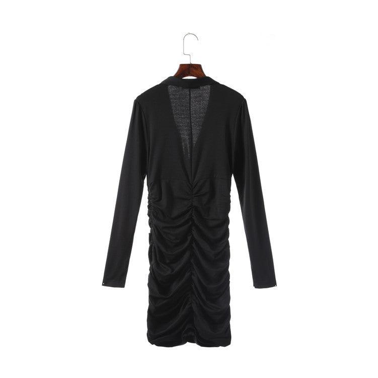 Tie Neck Long Sleeve Ruched Bodycon Mini Dress
