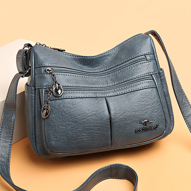 Bag Faux Crossbody Leather - Shoulder Multi-Pocket